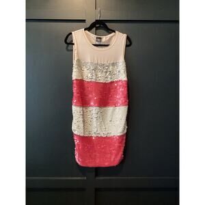 paola frani sleeveless pink cream stripe sequin abito mini dress colorblock 42